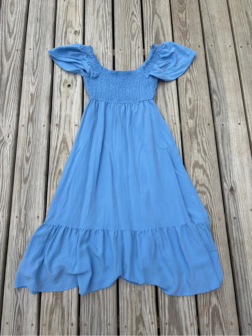 Blu Pepper Smocked Flutter Sleeve Tiered Dress Size Medium Blue Peasant Flowy - Picture 11 of 11